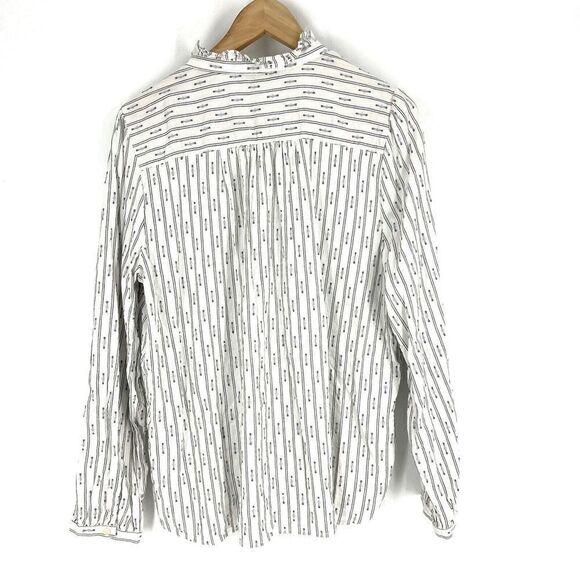 LOFT Top Size XL White Clip Ruffle Stripe Long Sleeve Shirt Button Up Prairie - Picture 4 of 7
